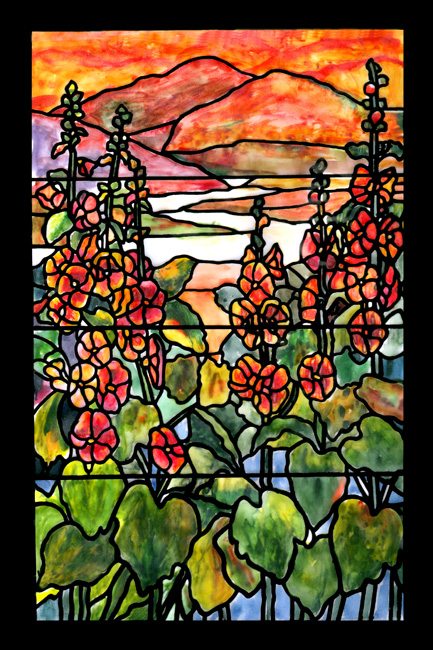 REd Hollyhocks in Watercolor